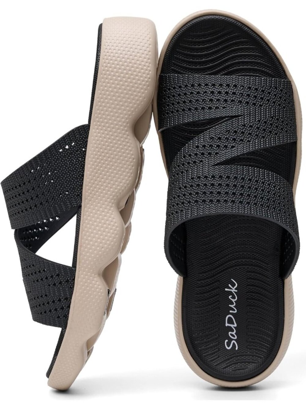 Women's Black Beach Sandals Cute Slip On Summer Slides Sandals Vacation